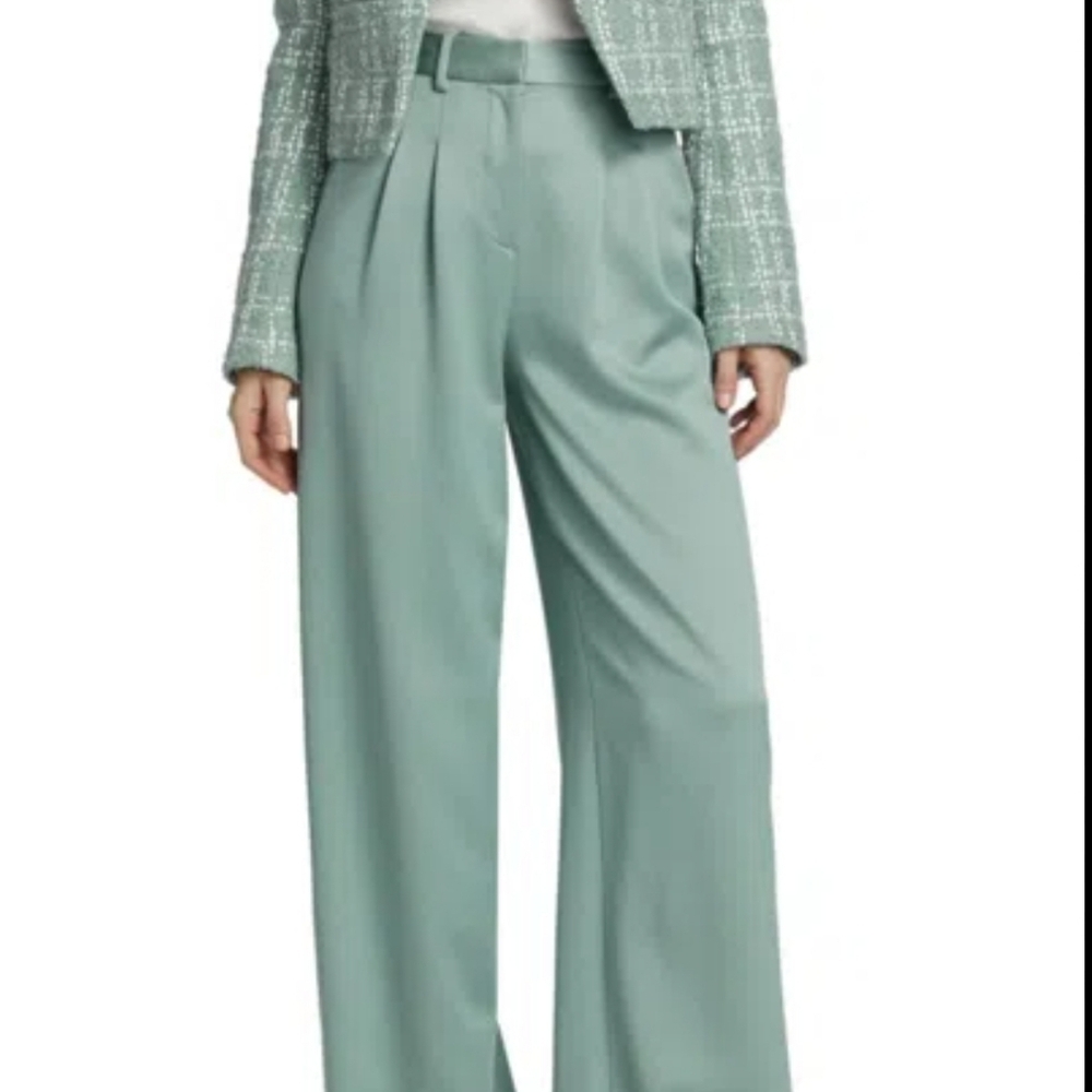 Derek Lam Joetta Wide-Leg High-Waist Pleated Front Trousers Pants Sage Green 16